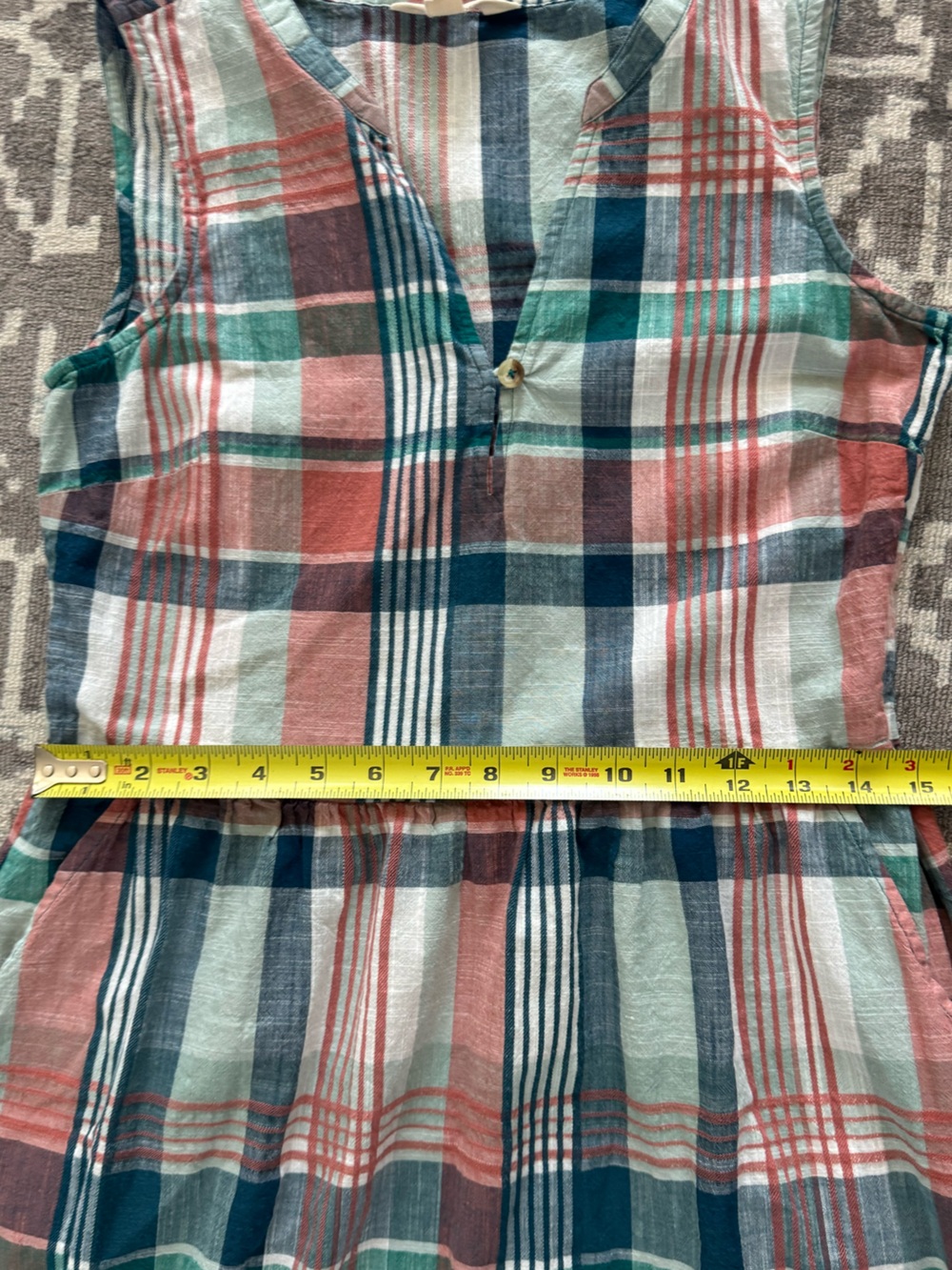 Seasalt Cornwall Bassett Wood Organic Cotton Check Plaid Midi Dress Teal Pink 4 - Picture 10 of 15
